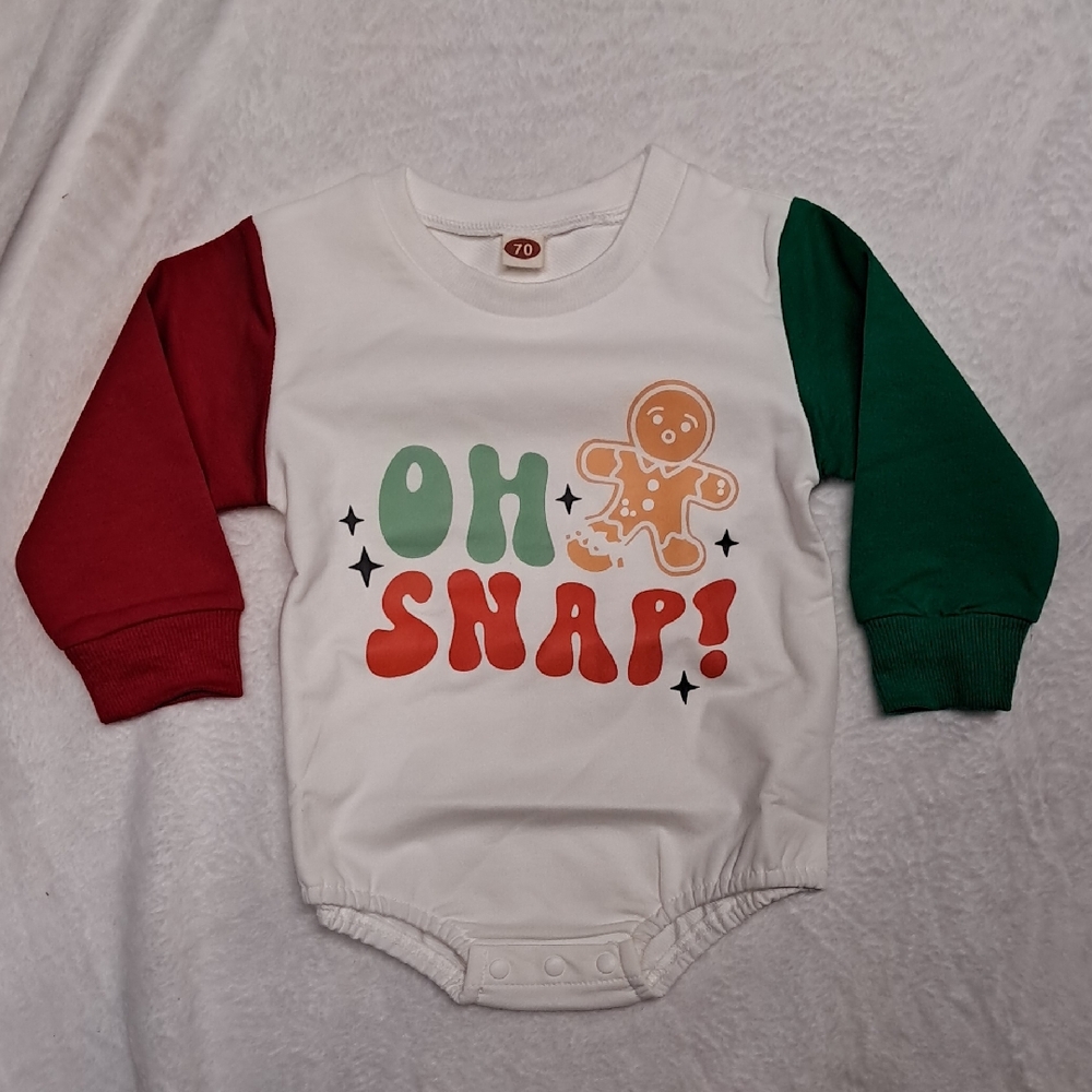 NWT Festive Kids One Piece - Red, Green, and White "OH SNAP"